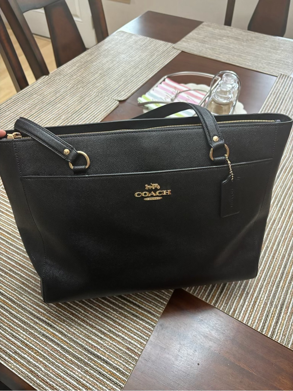 Coach Black Leather Tote with Gold Hardware and Logo
